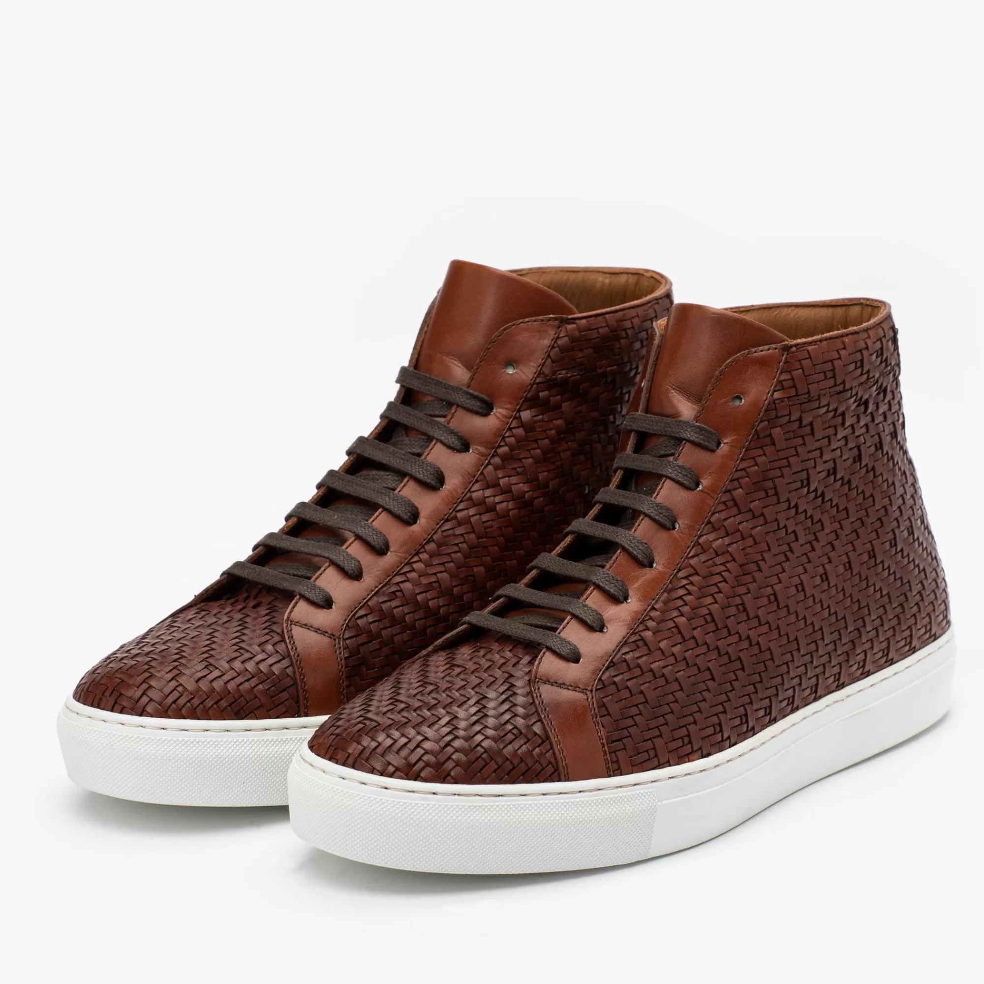 Online De Hightop Sneaker Van Geweven Bruin Leer | Heren Sneakers