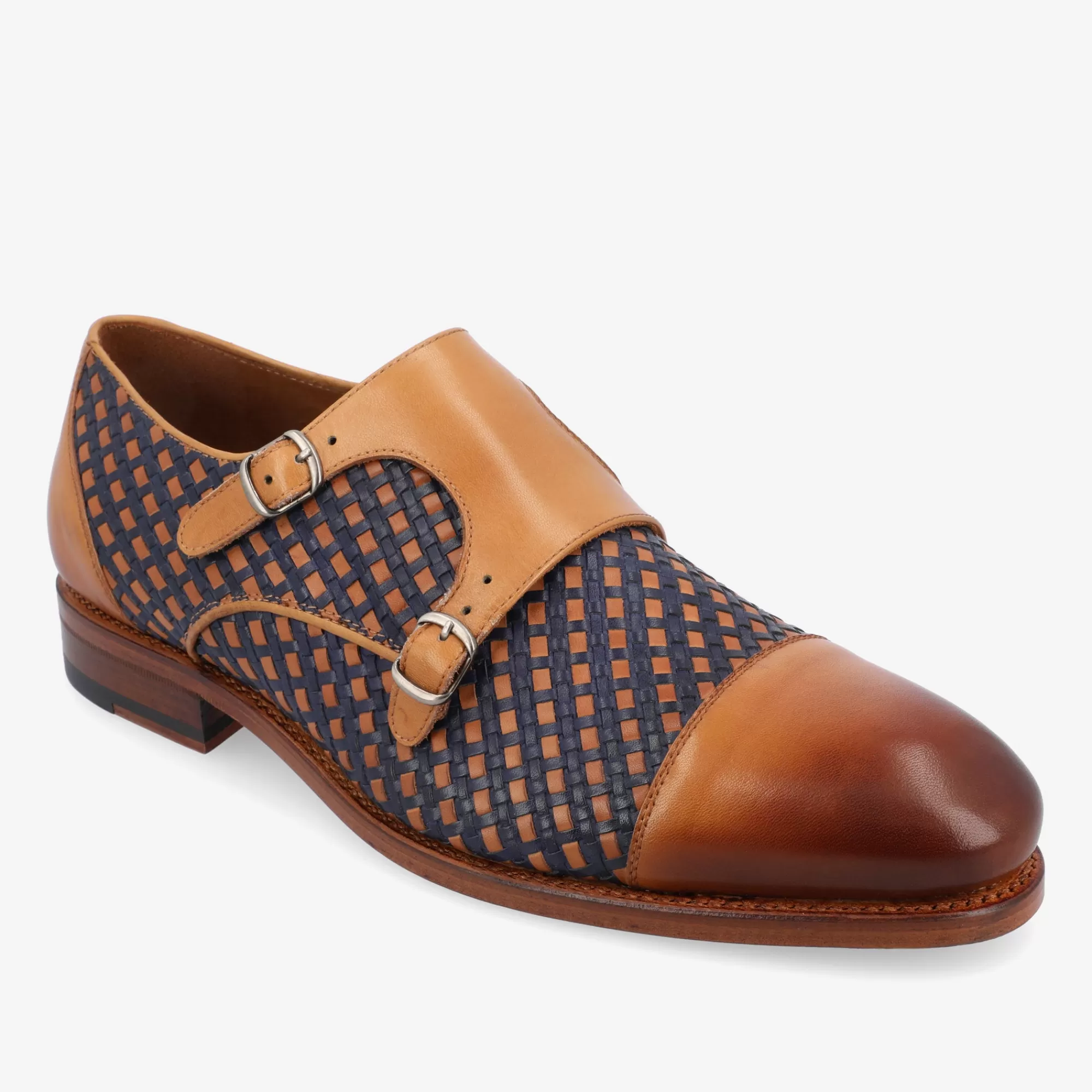 New De Lucca Monk Strap-Schoen In Marineblauw Geweven Leer | Heren Schoenen